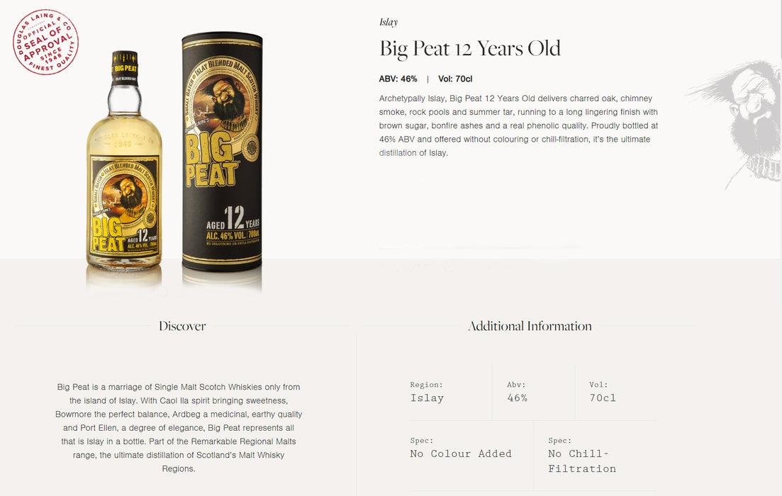 Douglas Laing Big Peat 12 Years old Islay Blended Malt Scotch Whisky ABV 46% 70cl With Gift Box