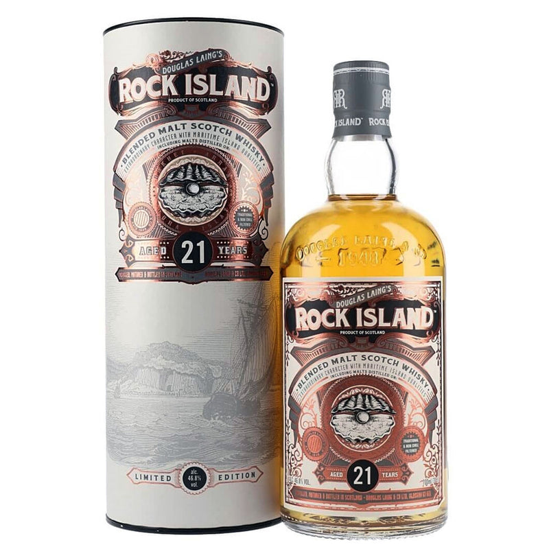 (Flash Sale - 60% off at check out) Douglas Laing's Rock Island 21 Years Old Maritime Island Blended Malt Scotch Whisky ABV 46.8% 70cl With Gift Box
