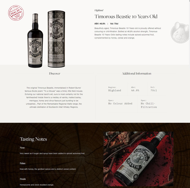(Flash Sale - 60% off at check out) Douglas Laing's Timorous Beastie 10 Years Old Highland Blended Malt Scotch Whisky ABV 46.8% 70cl With Gift Box