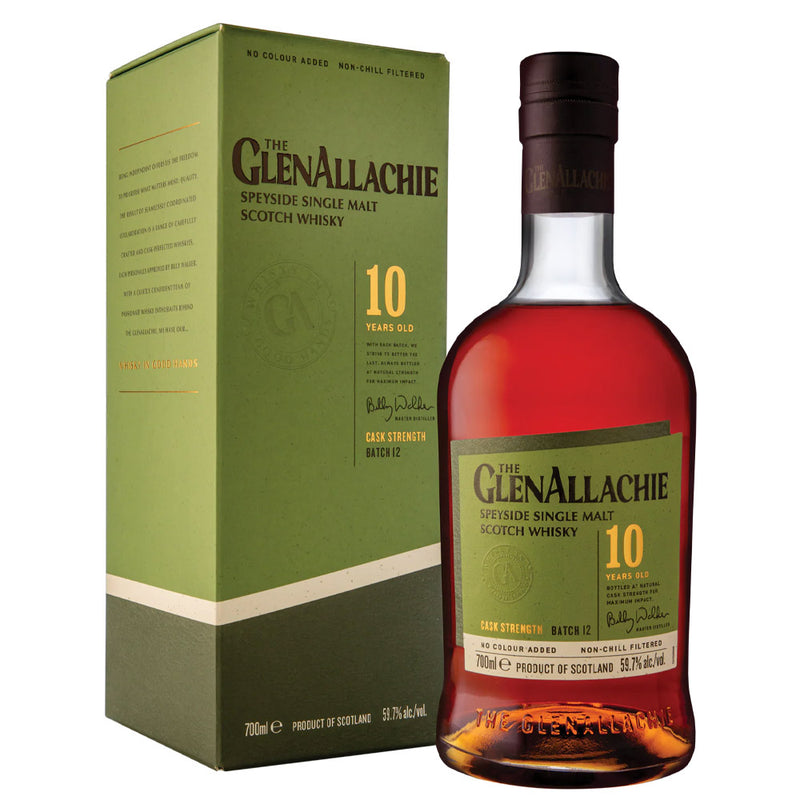 (EOY Sale - discount at check out) GlenAllachie 10 Year Old Cask Strength Batch 12 Speyside Single Malt Scotch Whisky with Gift Box ABV 59.7% 700ml
