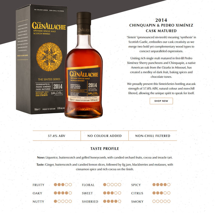 GlenAllachie Sinteis Part I: 2014 Chinquapin & PX Cask Matured ABV 57.8% 700ml with Gift Box