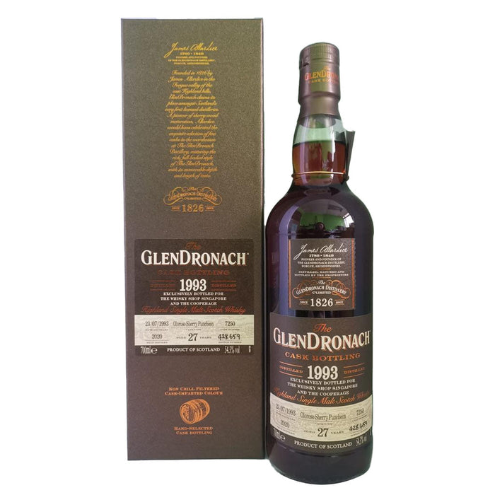 The Glendronach 27 Year Old Distilled 1993 Hand Selected Cask Bottling Oloroso Sherry Puncheon Single Cask #7250 (The Whisky Shop Singapore Exclusive) Random Bottle Number Highland Single Malt Scotch Whisky ABV 54.3% 70cl / 700ml