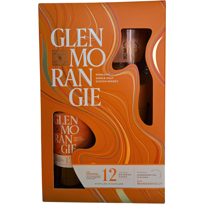 Glenmorangie 12 Year Old The Original with 2 Glasses Highland Single Malt Scotch Whisky ABV 40% 700ml (Gift Set)