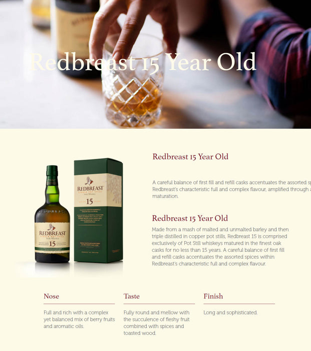 Redbreast 15 Years Old ABV 46% 70cl with Gift Box