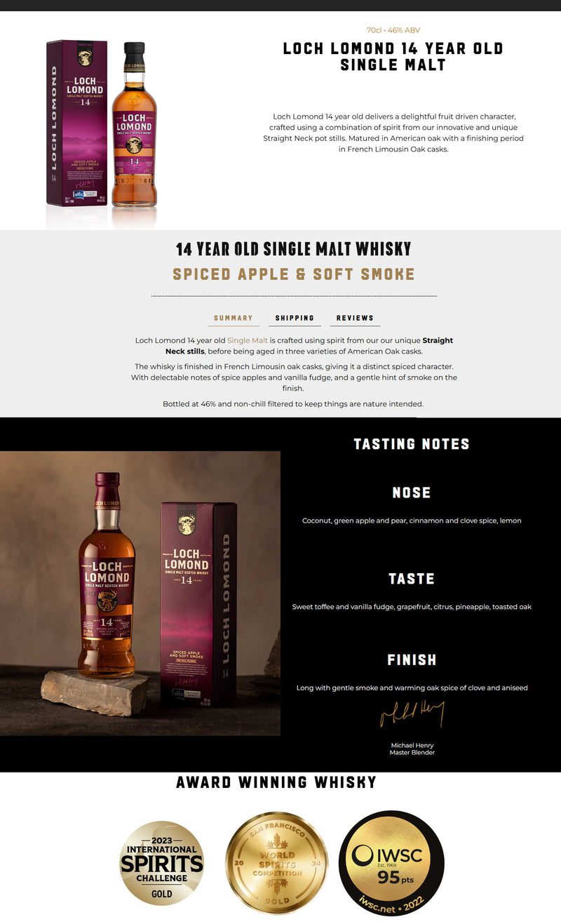 Loch Lomond 14 Year Old Single Malt Scotch Whisky ABV 46% 700ml With Gift Box