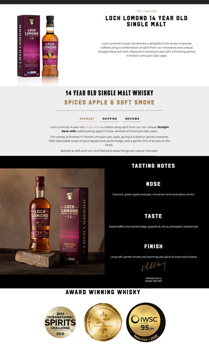 (12.12xChristmas Sale) Loch Lomond 14 Year Old Single Malt Whisky