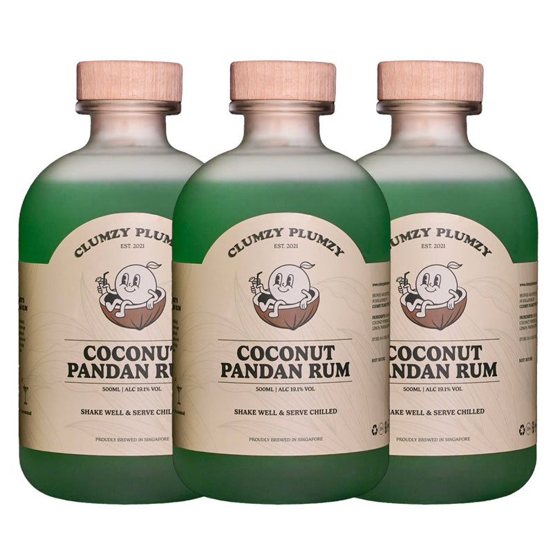 Bundle of 3 Bottles Clumzy Plumzy Coconut Pandan Rum ABV 19.1% 500ml