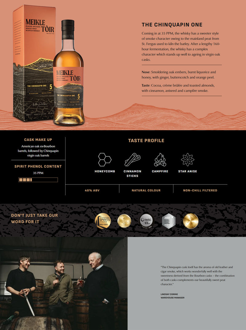 (EOY Sale - discount at check out) Meikle Toir The Chinquapin 5 Year Peated Speyside Single Malt Scotch Whisky ABV 48% 700ml with Gift Box