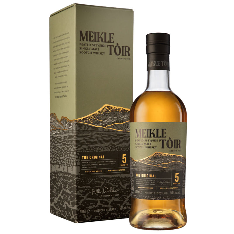 (EOY  Sale - discount at check out) Meikle Toir The Original 5 Year Peated Speyside Single Malt Scotch Whisky ABV 50% 700ml with Gift Box