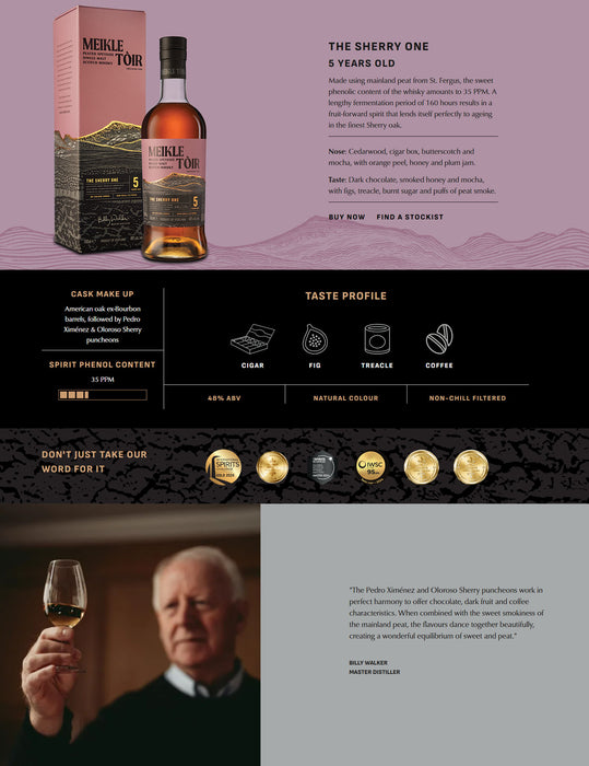 (MAR2026 Sale) Meikle Toir The Sherry One 5 Year Peated Speyside Single Malt Scotch Whisky ABV 48% 700ml with Gift Box