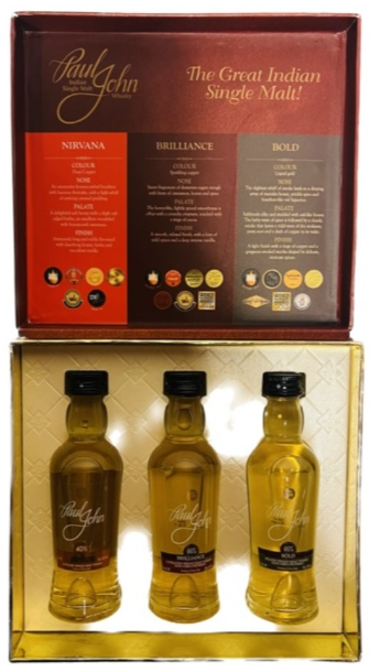 Paul John Indian Single Malt Whisky 3-Bottle Miniature Gift Pack (3 x 5cl)