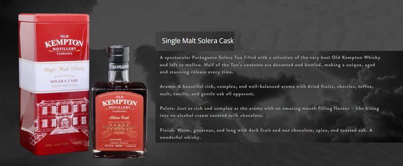 (SG61 Sale) (20% off at Check Out) Old Kempton Solera Cask Tasmania Single Malt Whisky ABV 49% 50cl