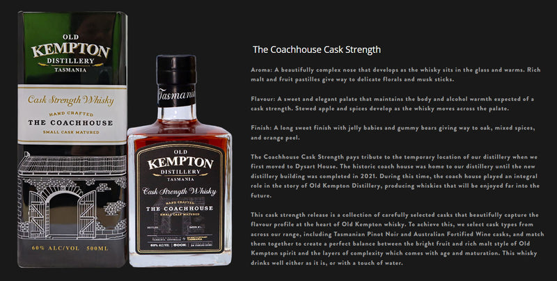 (SG61 Sale) (20% off at Check Out) Old Kempton The Coachhouse Tasmania Cask Strength Whisky ABV 60% 50cl