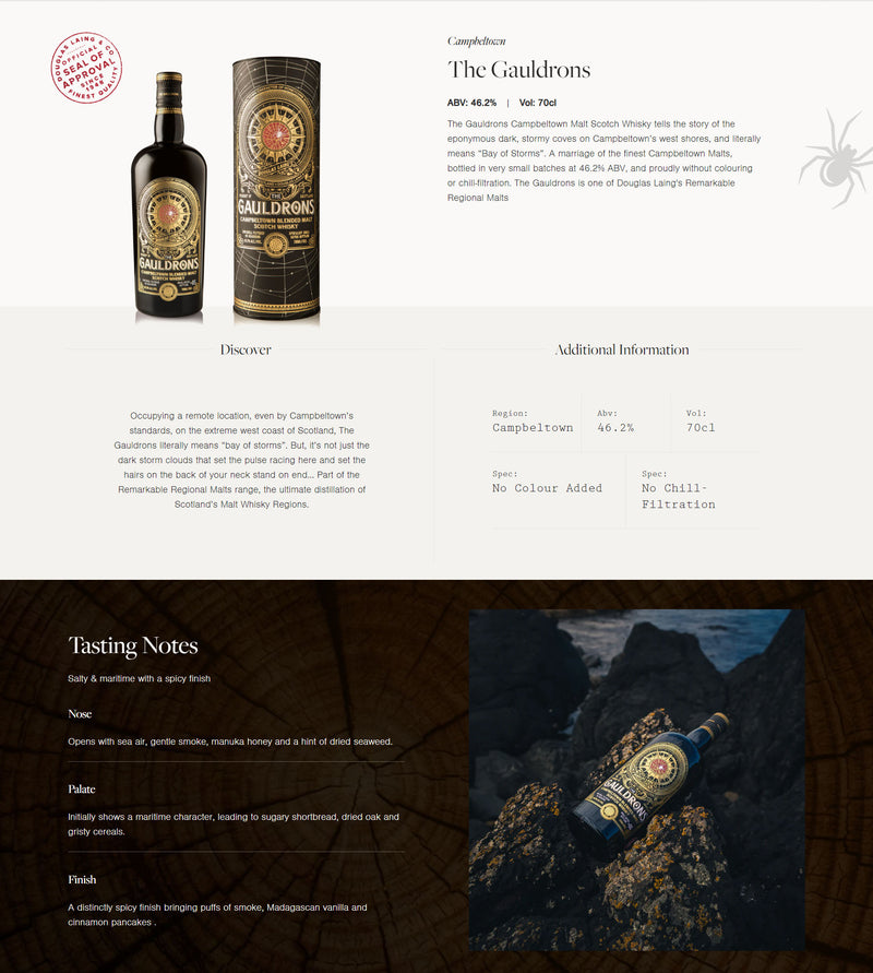 (Flash Sale - 60% off at check out) Douglas Laing's The Gauldrons Campbeltown Blended Malt Scotch Whisky ABV 46.2% 70cl With Gift Box