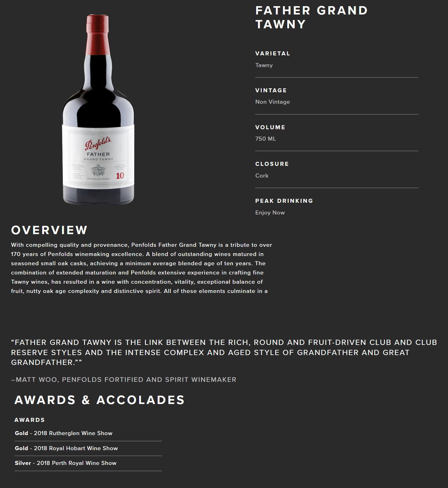 Penfolds Father 10 Years Old Grand Tawny 75cl (No Box) — The