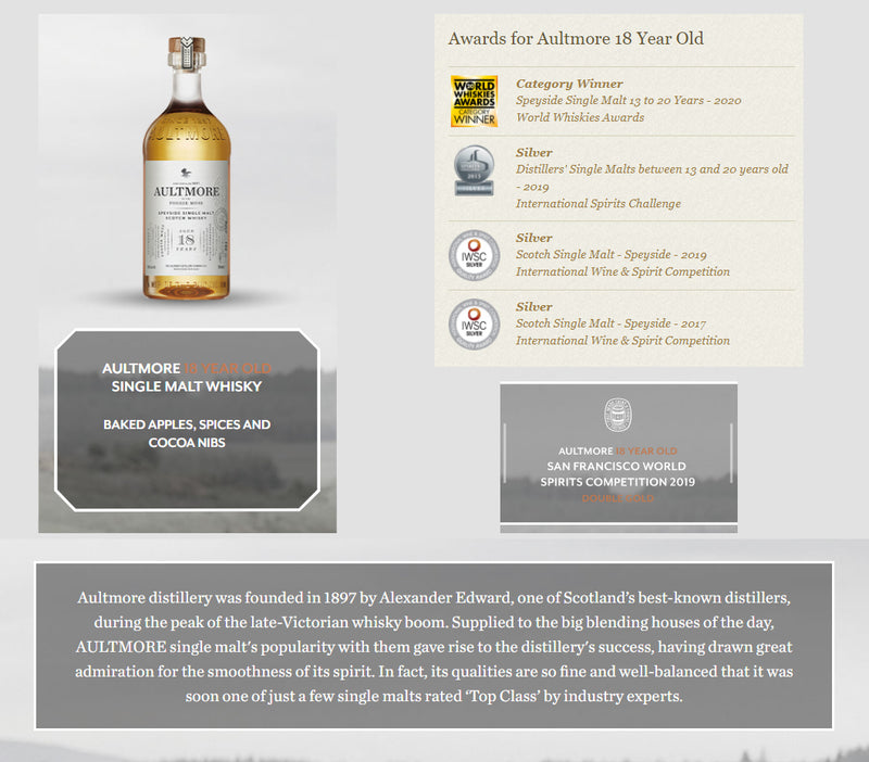 Aultmore 18 Year Old Speyside Single Malt Scotch Whisky ABV 46% 70cl With Gift Box