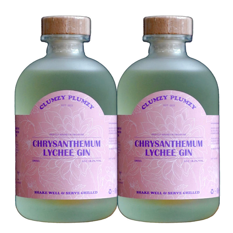 Bundle of 2 Bottles Clumzy Plumzy Chrysanthemum Lychee Gin ABV 18.2% 500ml