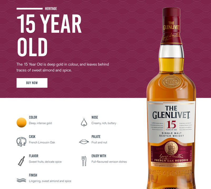 The Glenlivet 15 Year Old Single Malt Scotch Whisky ABV 40% 70cl (No Box)