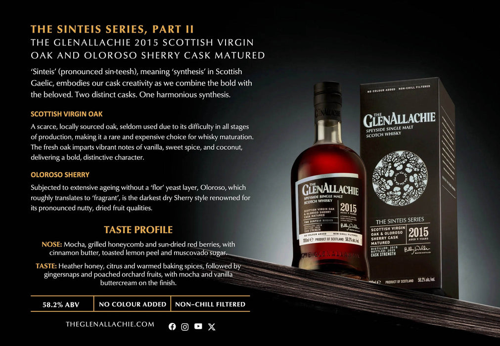 GlenAllachie Sinteis Part II: 2015 Scottish Oak & Oloroso Cask Matured ABV 58.2% 700ml with Gift Box