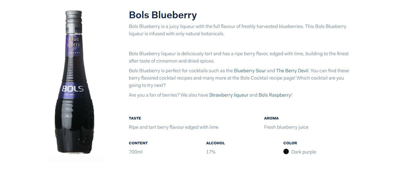 Bols Blueberry Liqueur ABV 17% 70cl