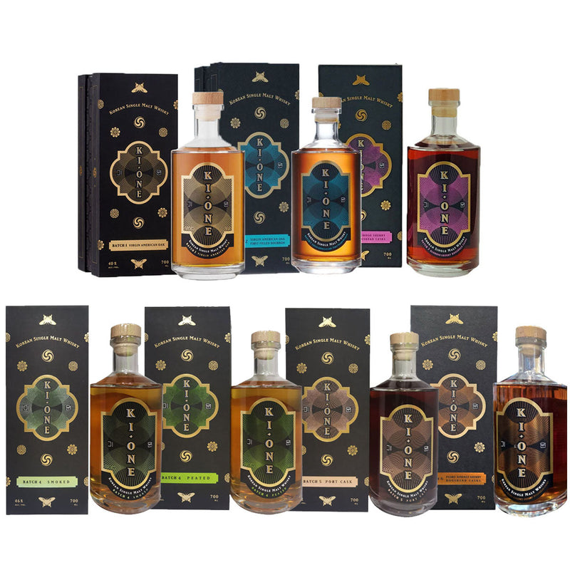 Bundle Deals: Ki One Batch 1 + Batch 2 + Batch 3 + Batch 4 Smoked + Batch 4 Peated + Batch 5 Port Cask + Batch 6 PX Sherry Korean Single Malt Whisky 700ml