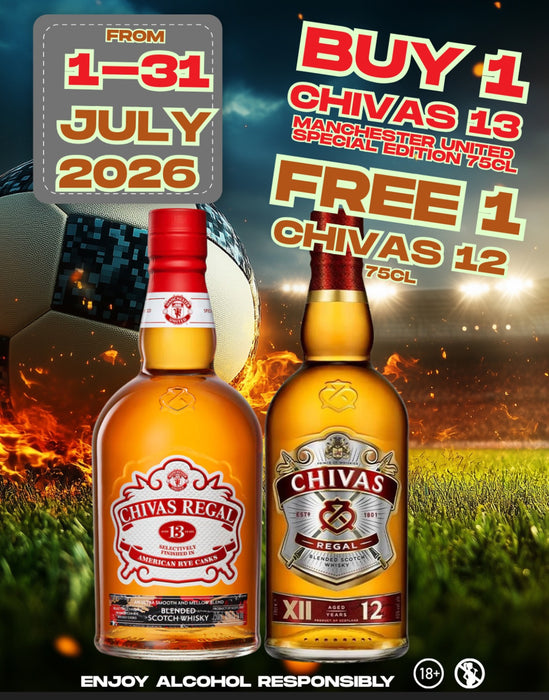 Chivas Regal 13 Year Old Manchester United Edition 750ml (With Giftbox) + FREE Chivas 12 Year Old 750ml (no Giftbox)