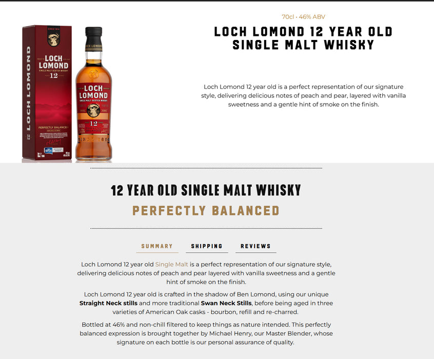 Loch Lomond 12 Year Old Single Malt Scotch Whisky ABV 46% 700ml With Gift Box