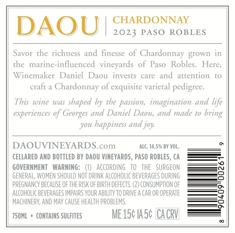 DAOU Discovery Chardonnay 2023 ABV 14.5% 750ml
