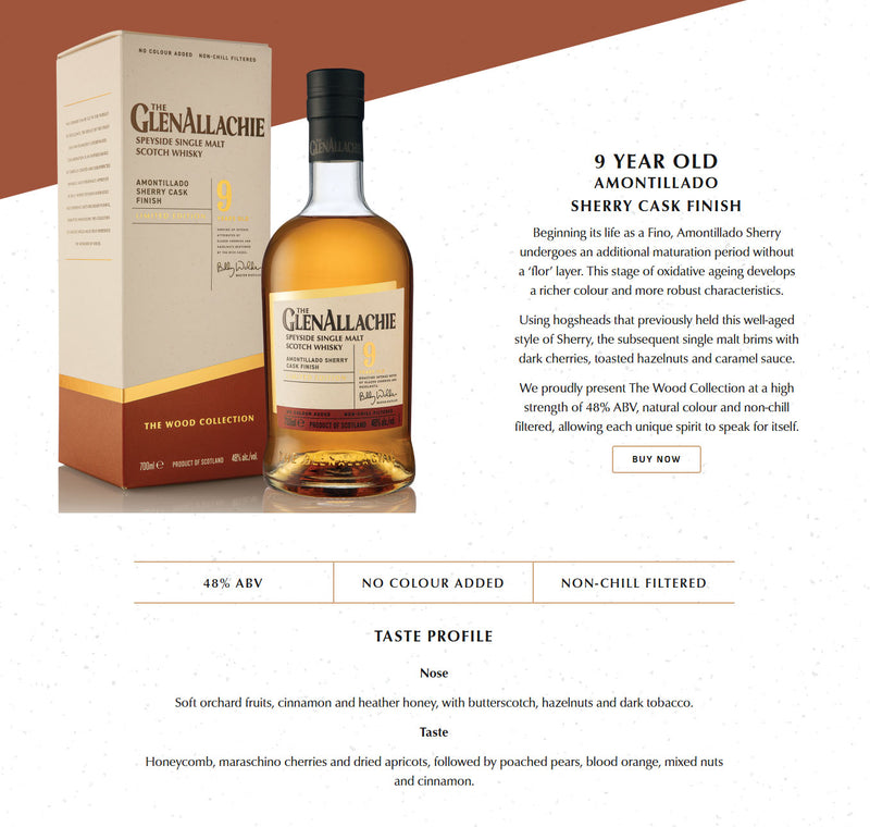 (EOY Sale - discount at check out) GlenAllachie 9 Year Old 2014 Amontillado Sherry Series Speyside Single Malt Scotch Whisky ABV 48% 700ml with Gift Box