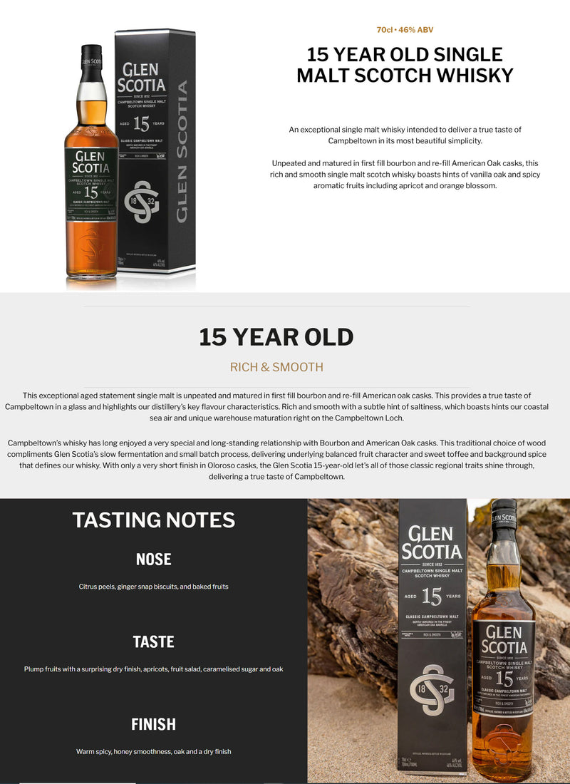 Glen Scotia 15 Years Single Malt Whisky ABV 46% 700ml