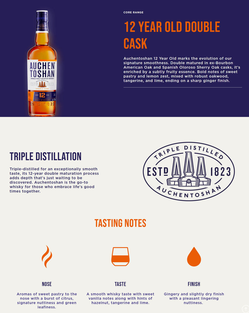 Auchentoshan 12 Year Old Double Cask Lowland Single Malt Scotch Whisky ABV 40% 70cl With Gift Box