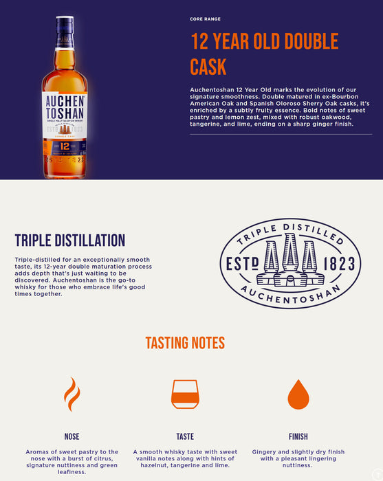 Auchentoshan 12 Year Old Double Cask Lowland Single Malt Scotch Whisky ABV 40% 70cl With Gift Box