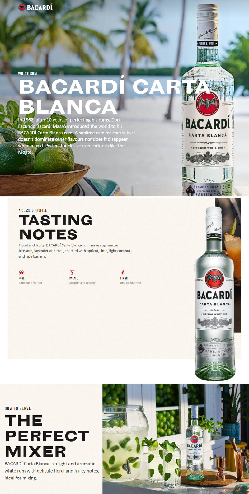 Bacardi Carta Blanca Superior White Rum ABV 40% 750ml