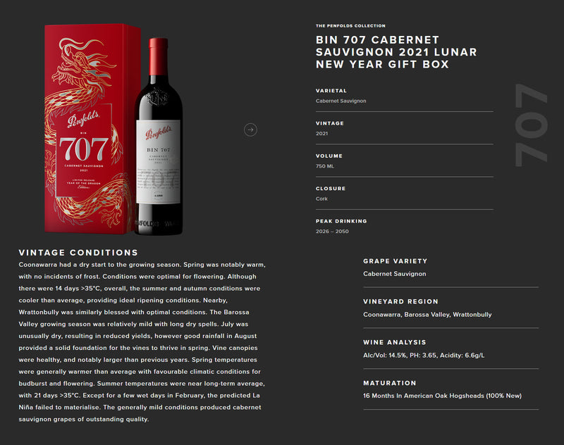 Penfolds Bin 707 Dragon Limited Packaging 750ml