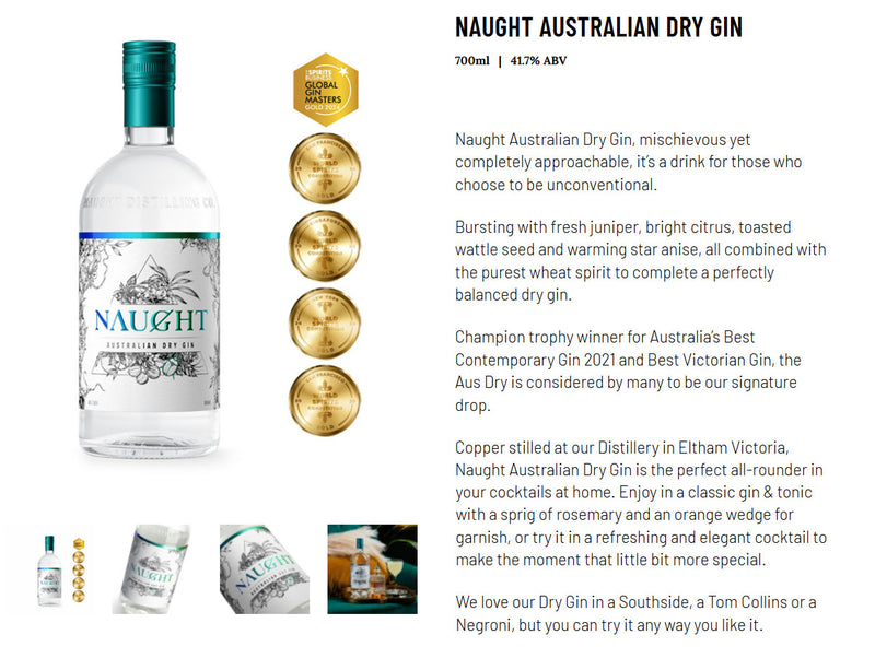 Naught Australian Dry Gin ABV 41.7% 700ml