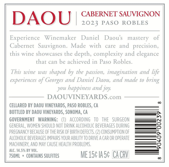 DAOU Discovery Cabernet Sauvignon 2023 ABV 14.5% 750ml