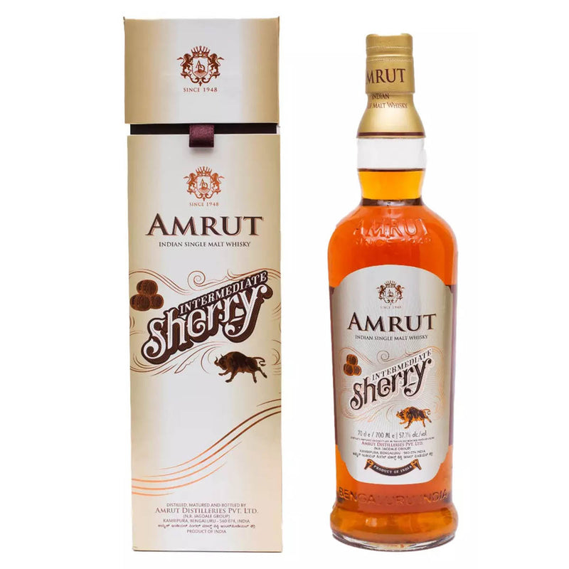 (EOY Sale - 10% off at Check Out) Amrut Intermediate Sherry Indian Single Malt Whisky ABV 57.1% 70cl With Gift Box