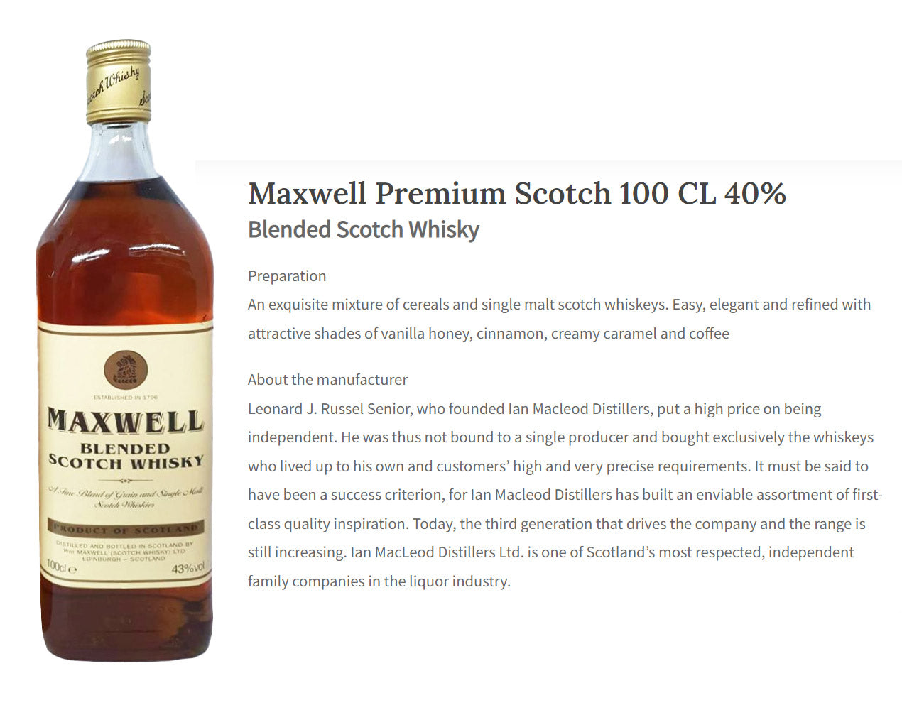 Maxwell Blended Scotch Whiskey ABV 43% 100cl (1L) — The Liquor