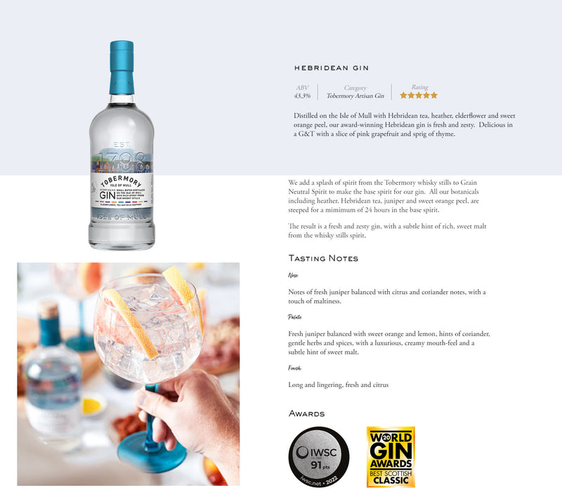 Tobermory Hebridean Original Gin ABV 43.3% 700ml