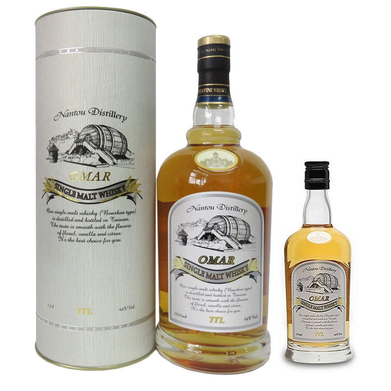 Omar Bourbon Single Malt Whisky ABV 46% 100cl (1L) + Omar Bourbon Single Malt Whisky ABV 46% 200ml