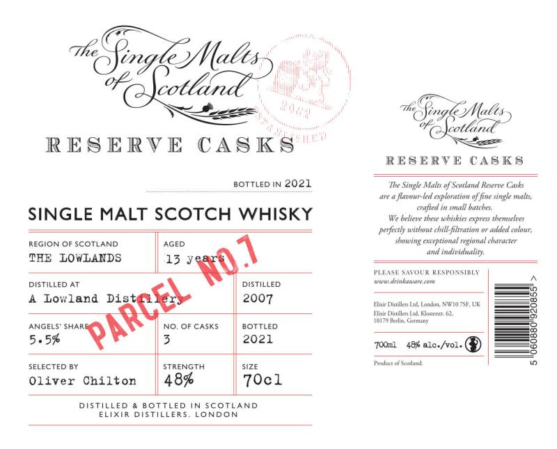 Lowland 13 Year Old 2007 Reserve Casks Parcel No.7 Elixir Distillers ABV 48% 700ml