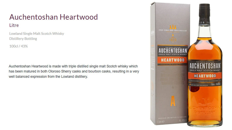 Auchentoshan Heartwood Lowland Single Malt Scotch Whisky ABV 40% 100cl (1L) With Gift Box