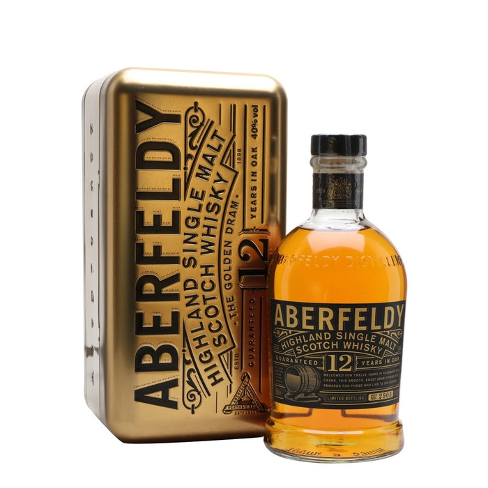 Aberfeldy 12 Year old Limited Edition Scotch Whisky ABV 40% 100cl With Gold Metal Gift Box