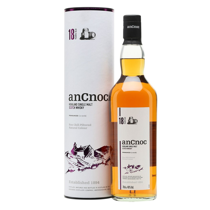 AnCnoc 18 Year Old Highland Single Malt Scotch Whisky 70cl With Gift Box