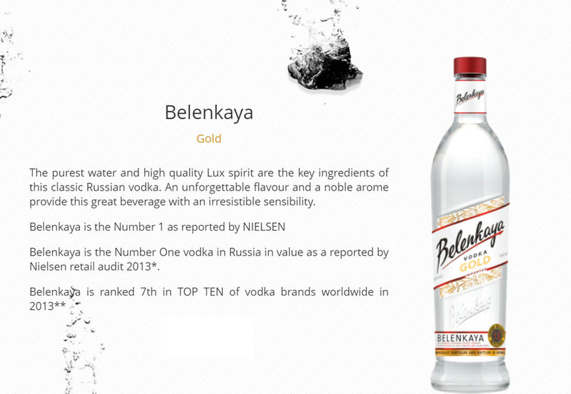 Belenkaya Gold Vodka ABV 40% 100cl (1L)