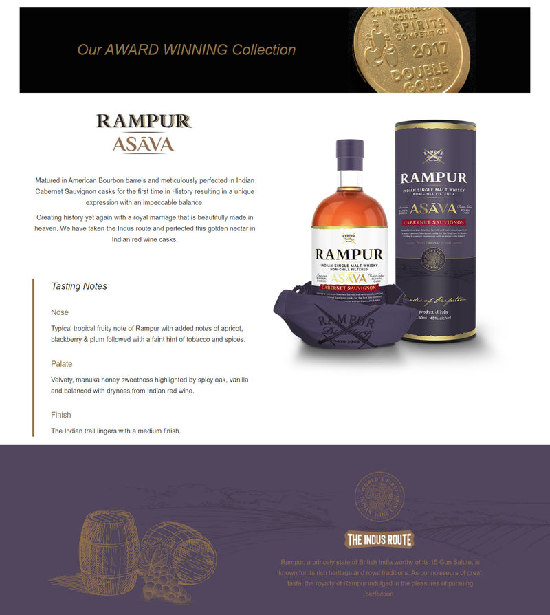 Rampur Asava Cabernet Sauvignon Matured In American Bourbon Barrels ABV 45% 700ml