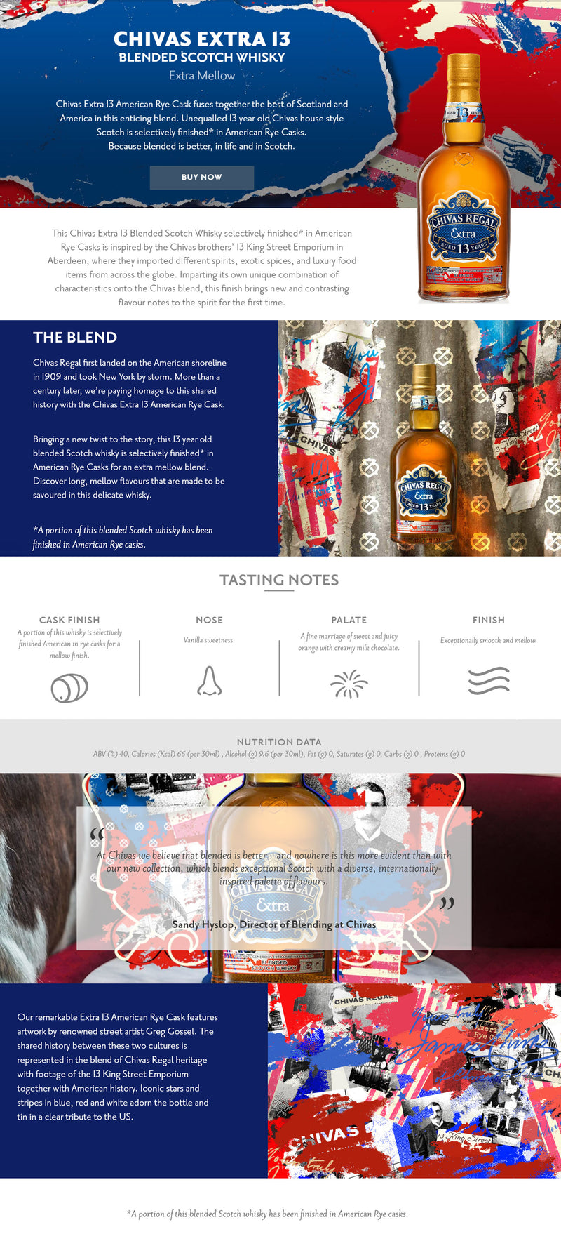 Chivas Regal Extra 13 American Rye Cask 13 Year Old Blended Scotch Whisky ABV 40% 700ml