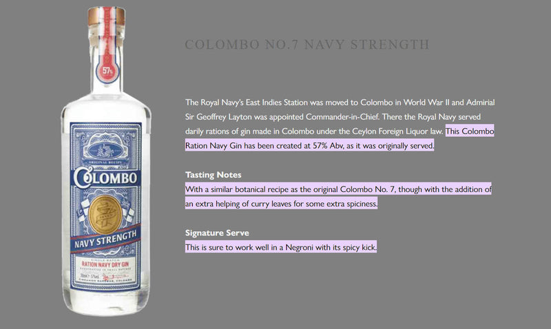 Colombo Ration Navy Strength Dry Gin Handcrafted In Small Batches 700ml ABV 57%