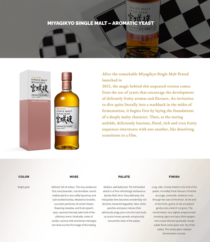 Nikka Discovery Miyagikyo Aromatic Yeast Single Malt Japanese Whisky Bottled in 2022 ABV 47% 700ml