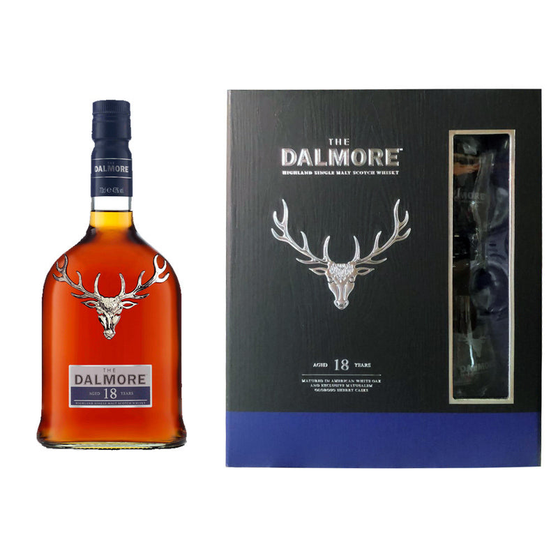 The Dalmore 18 Year Old Highland Single Malt Scotch Whisky ABV 43% 70cl Gift Set FREE 2 Glencairn Glass
